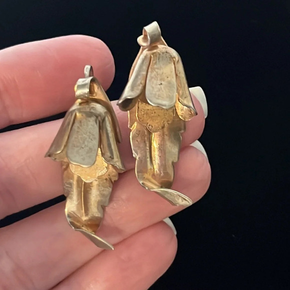 VTG Handmade Sterling Silver Screw Back Iris Flower Fairycore Boho Earrings - Picture 1 of 6